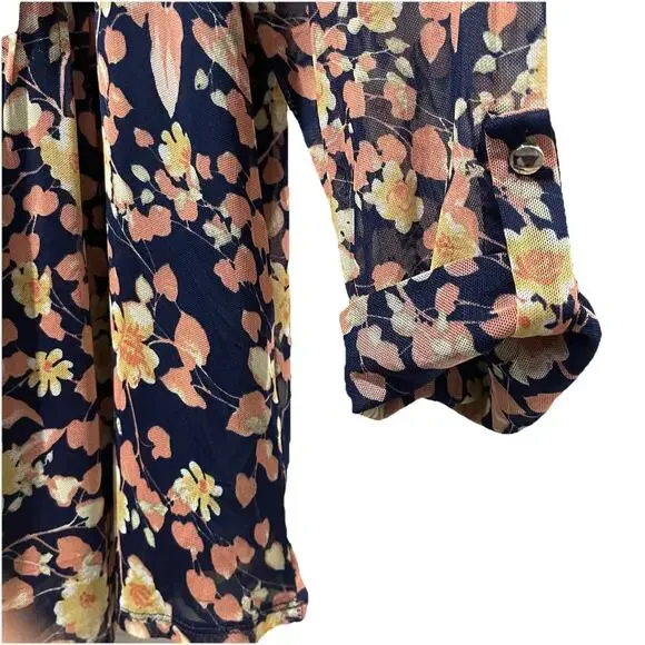 Cocomo Floral Pintucked‎ Mesh Overlay Tunic Top Size 2X Beach Mature - Picture 5 of 7